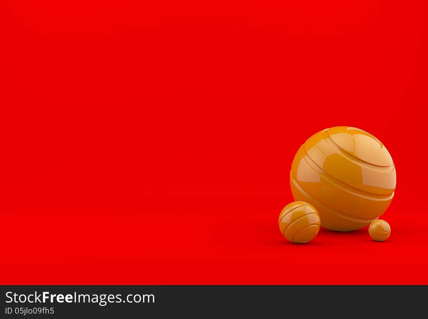 Futuristic glossy spheres on a red background