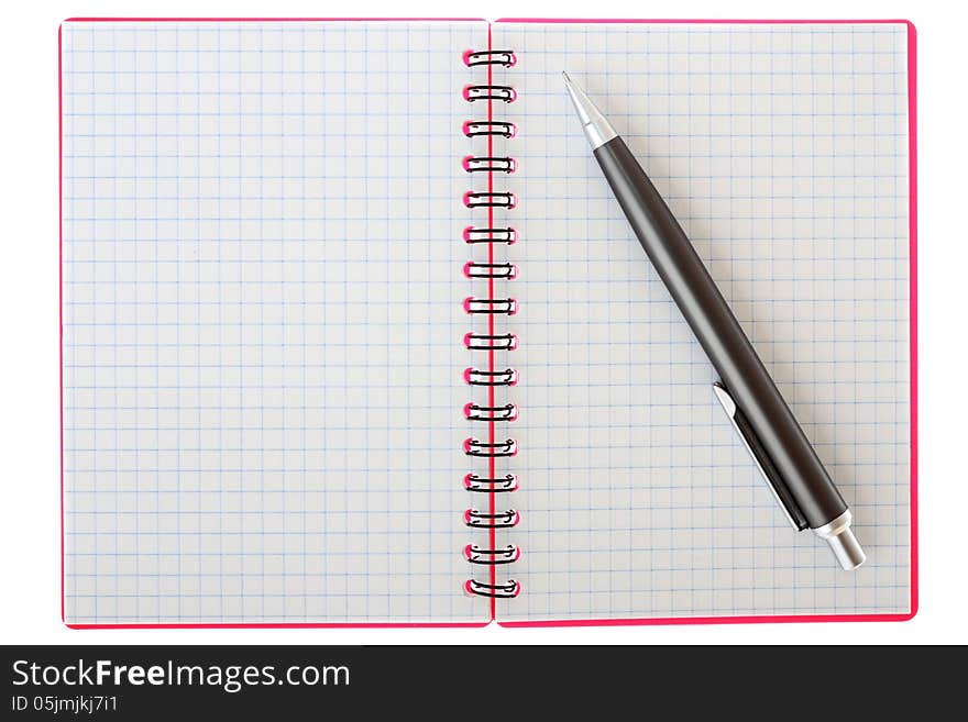 Notebook and pen on a white background