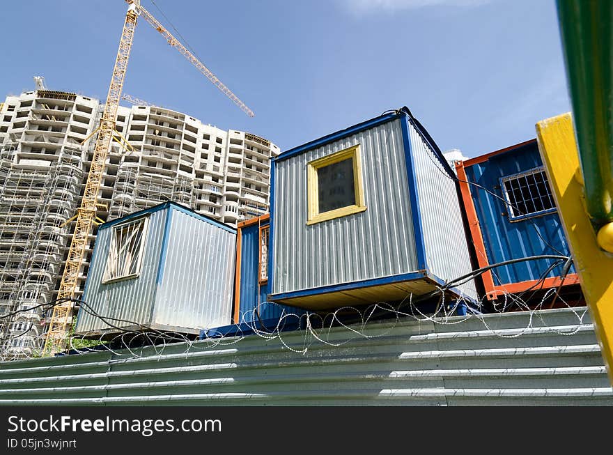 Household construction trailers on the construction site. Household construction trailers on the construction site