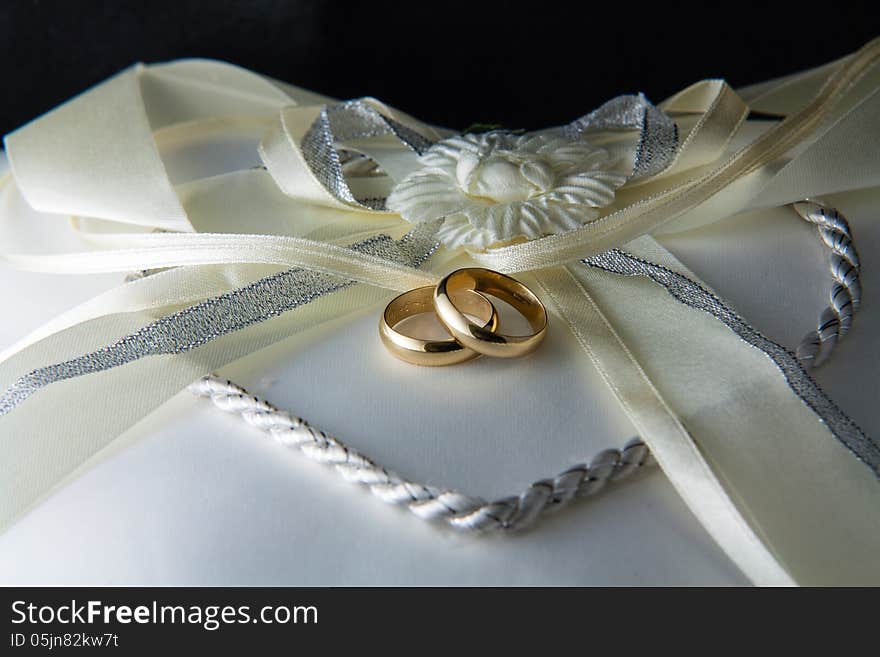 Wedding rings close up before the ceremony