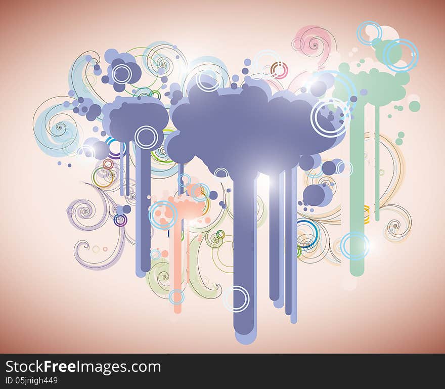 Abstract background with splashes and floral motifs