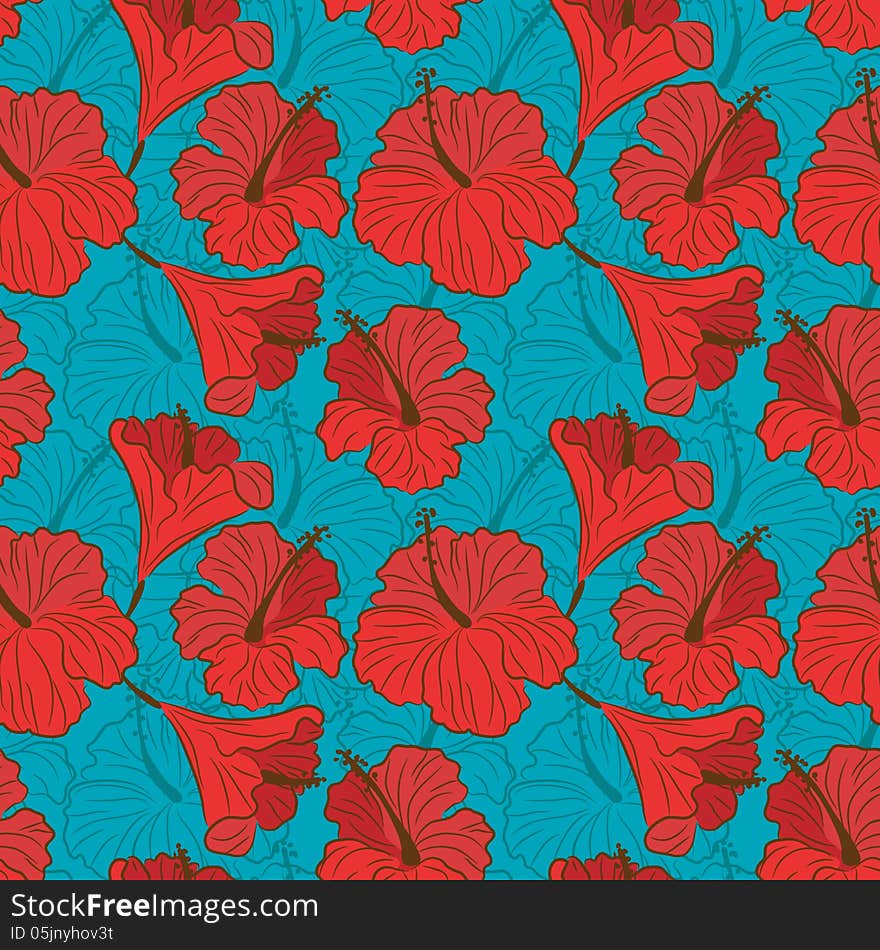 Vector Seamless Pattern With Hibiscus