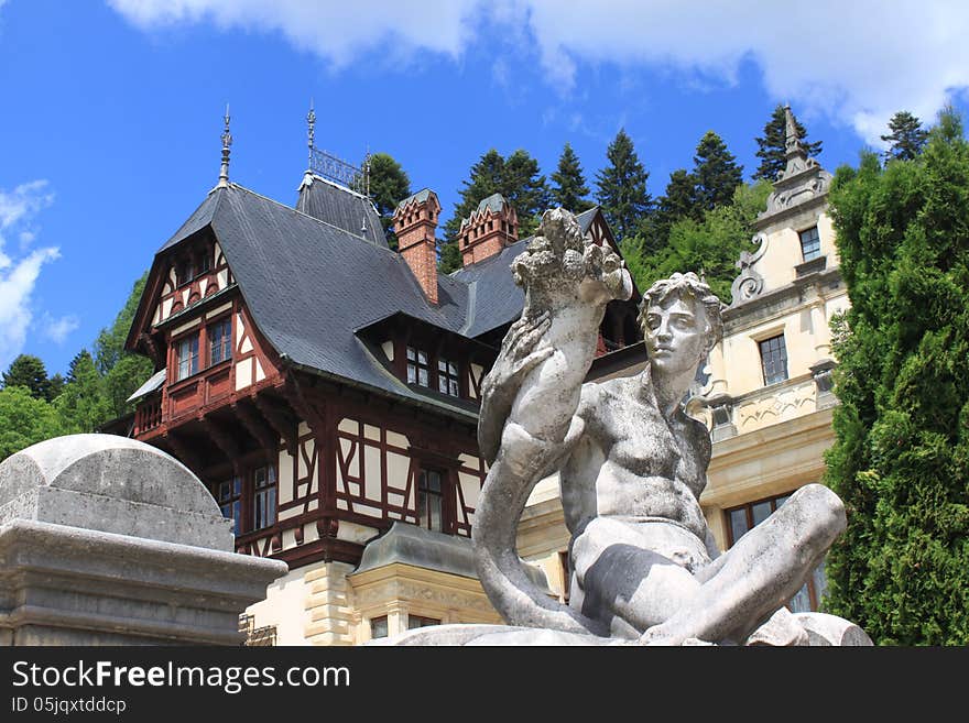 Statue at Peles palace in Sinaia, Romania