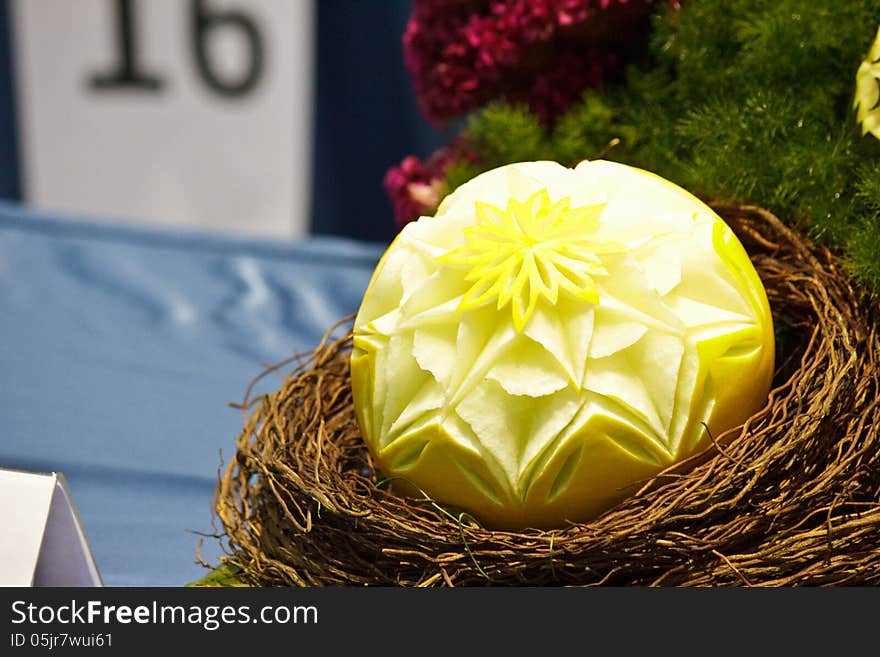 Cantaloup carving in the Thailand ultimate chef challenge 2013. Cantaloup carving in the Thailand ultimate chef challenge 2013