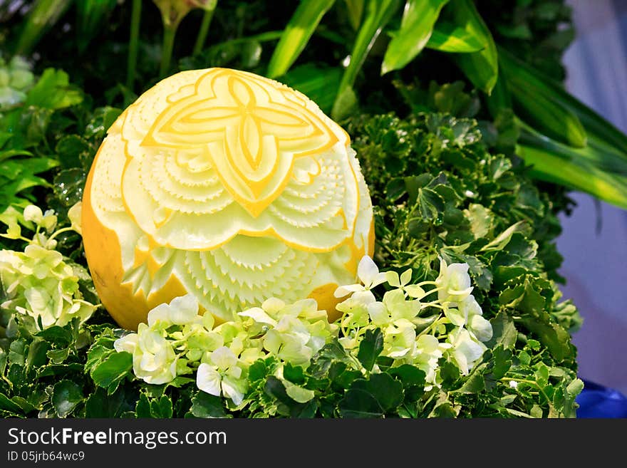 Cantaloup carving in the Thailand ultimate chef challenge 2013. Cantaloup carving in the Thailand ultimate chef challenge 2013