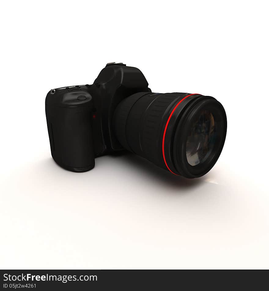 Reflex digital camera on white background