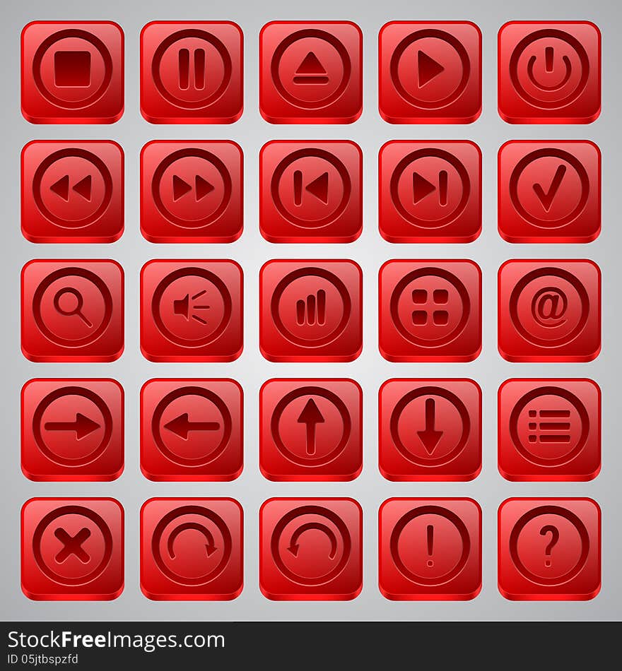 A set of red application vector icons. A set of red application vector icons