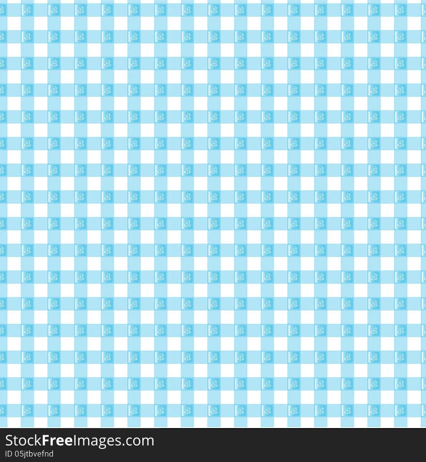 A blue gingham sample with a design