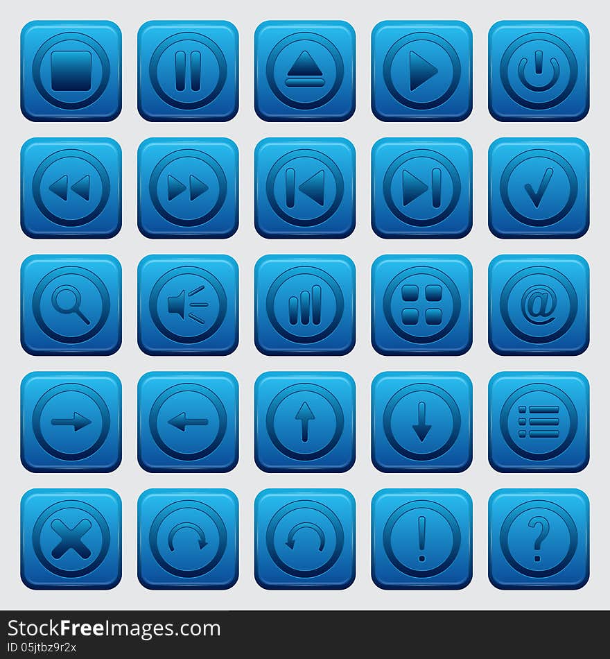 A set of blue application vector buttons. A set of blue application vector buttons