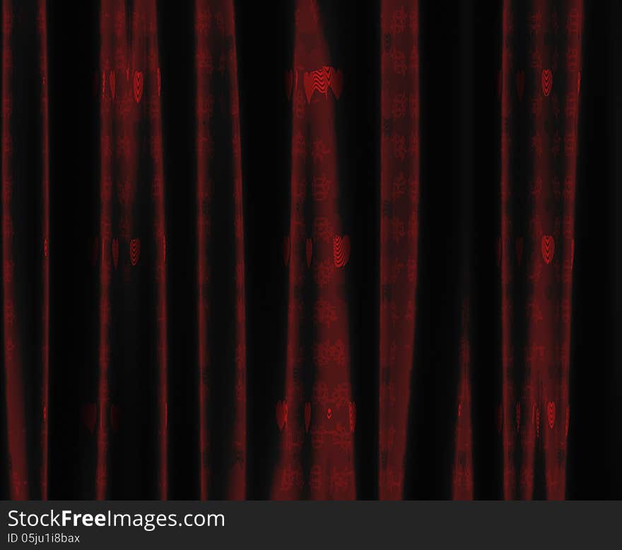 Luxury curtain of red color with heart pattern background. Luxury curtain of red color with heart pattern background.