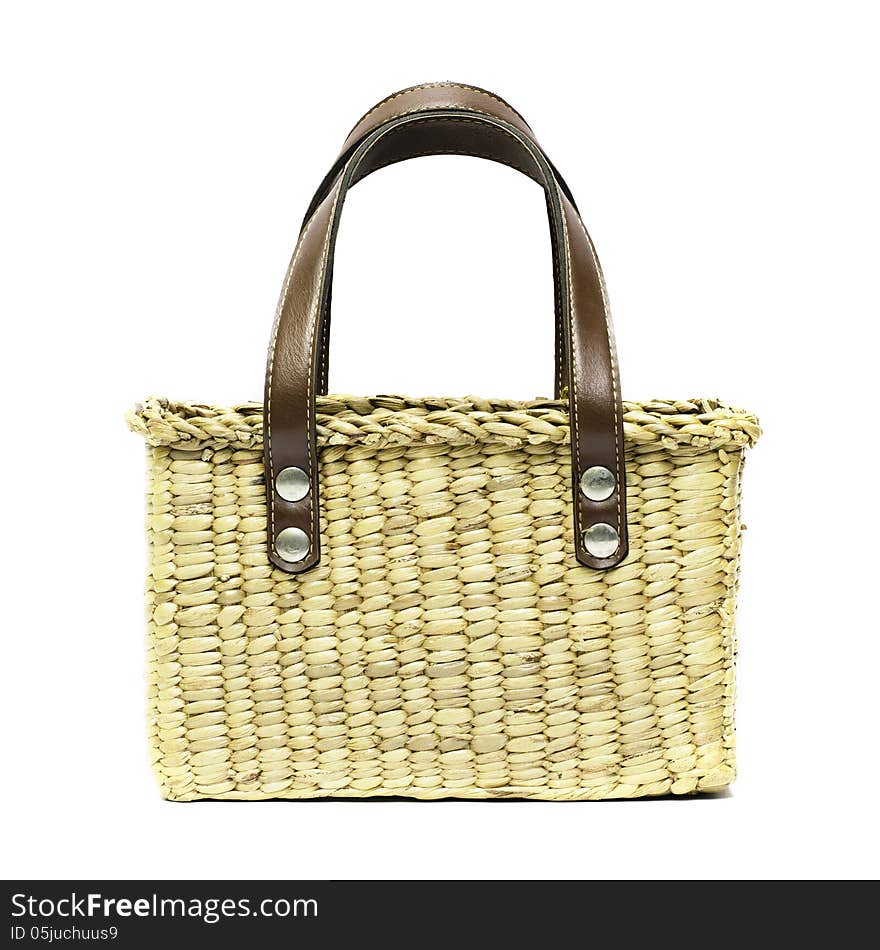 Empty vintage basket on white background