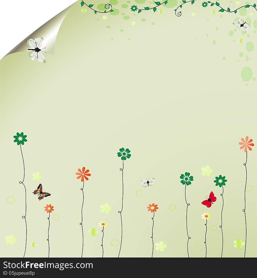 Floral summer background with butterflies