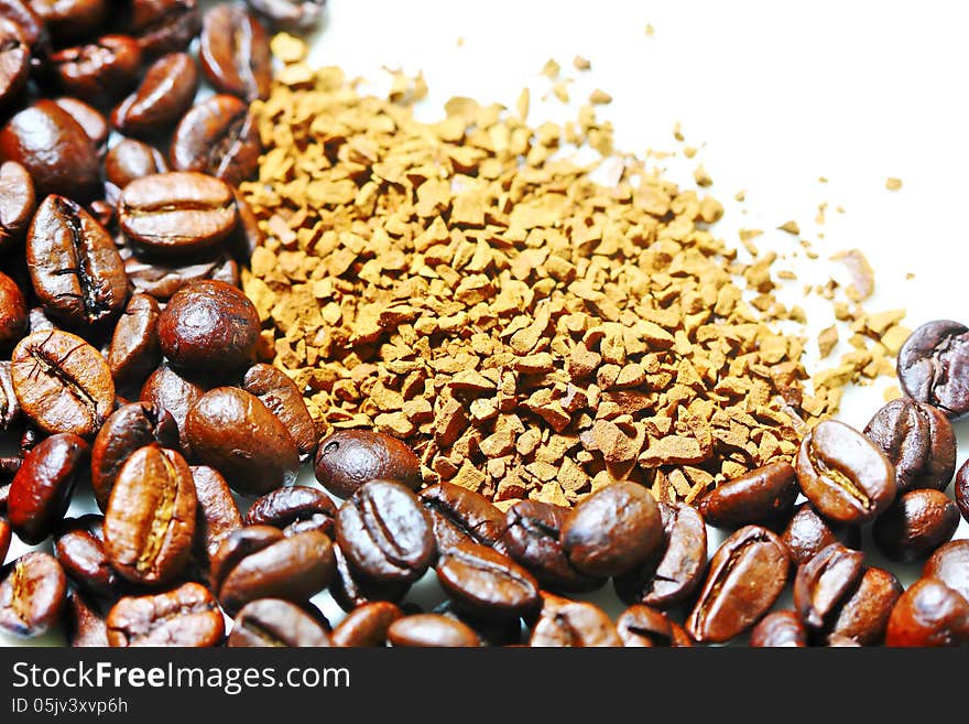 Coffee beans and instant coffee