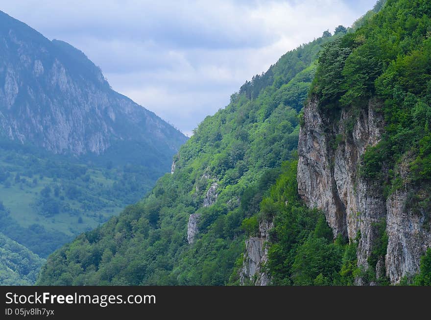 Mehedinti Mountains in a cloudy day