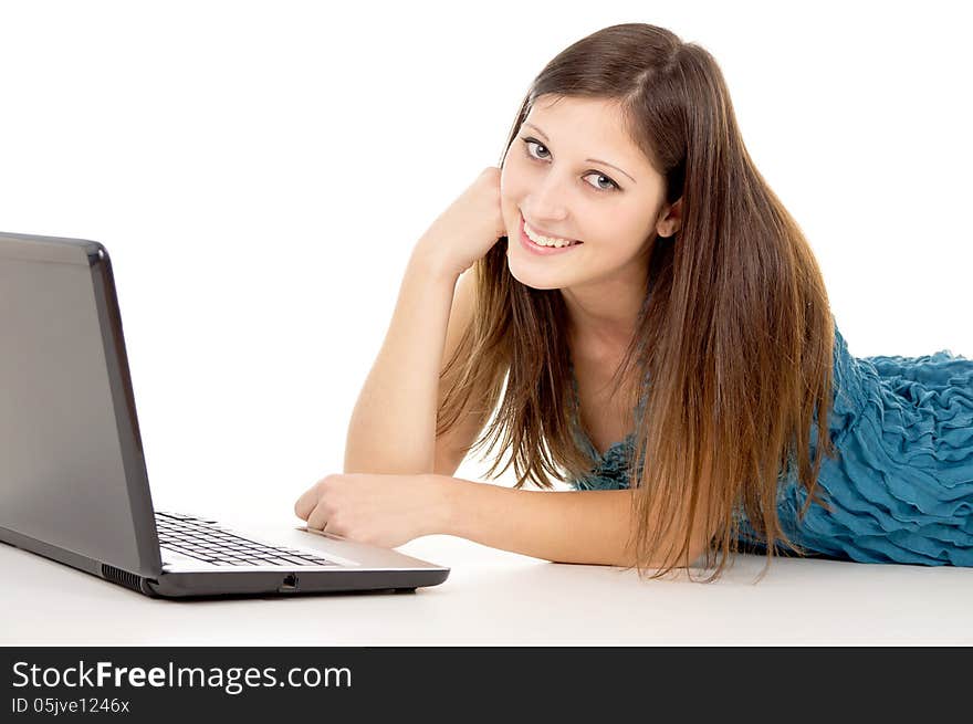 Girl student working at a computer