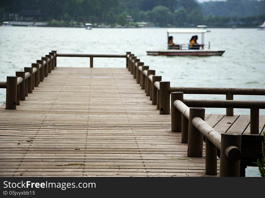 Empty dock in calm lake