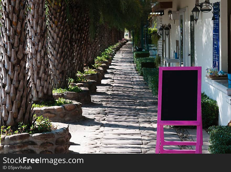 Blank Banner Placed On The Sidewalk.