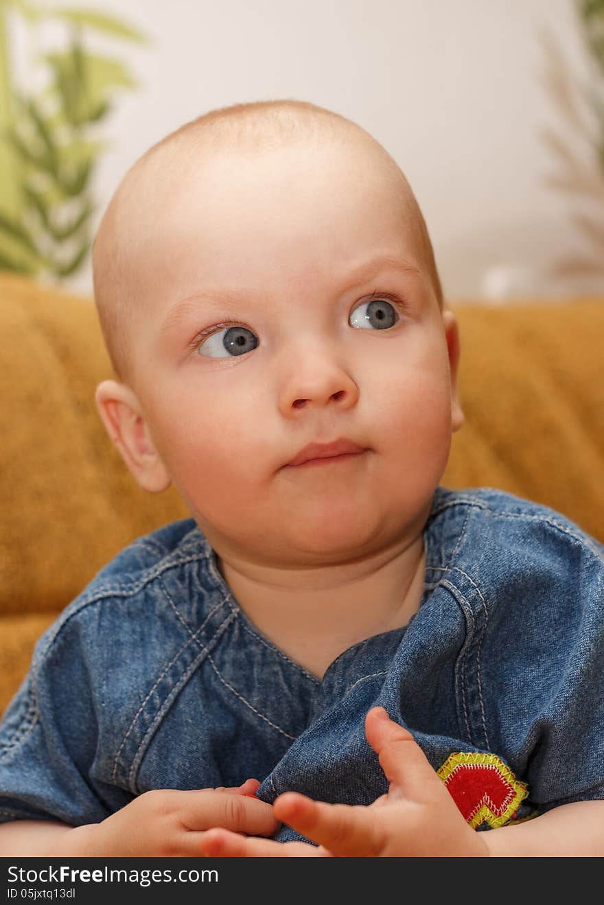 Portrait of the baby boy. The boy plays in the room. Portrait of the baby boy. The boy plays in the room.