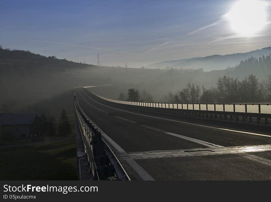 Bridge in the mountains during sunrise