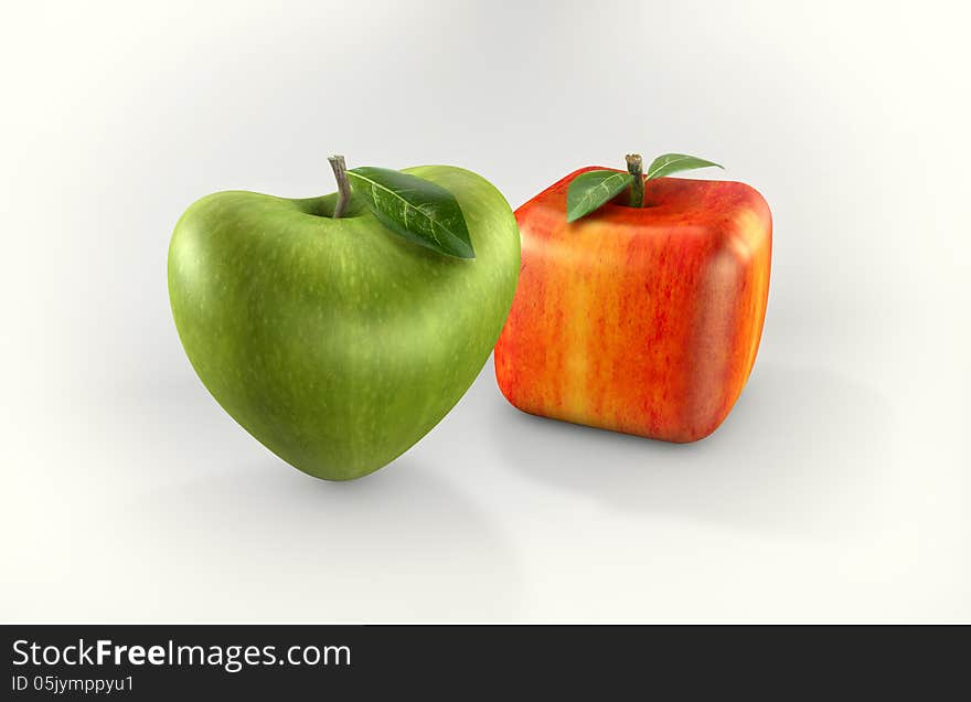 Illustration of cubic apples on white backgourd. Illustration of cubic apples on white backgourd