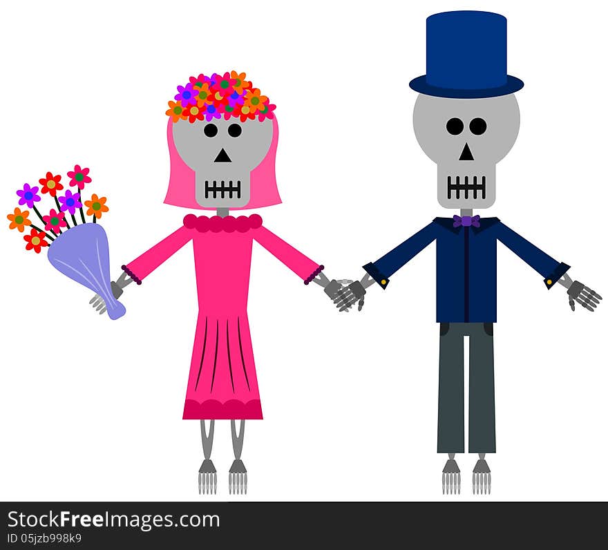 Illustration of two skeletons getting married. Illustration of two skeletons getting married