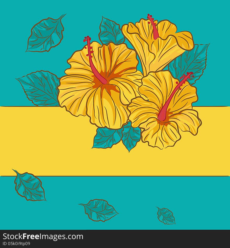 Floral background with yellow hibiscus