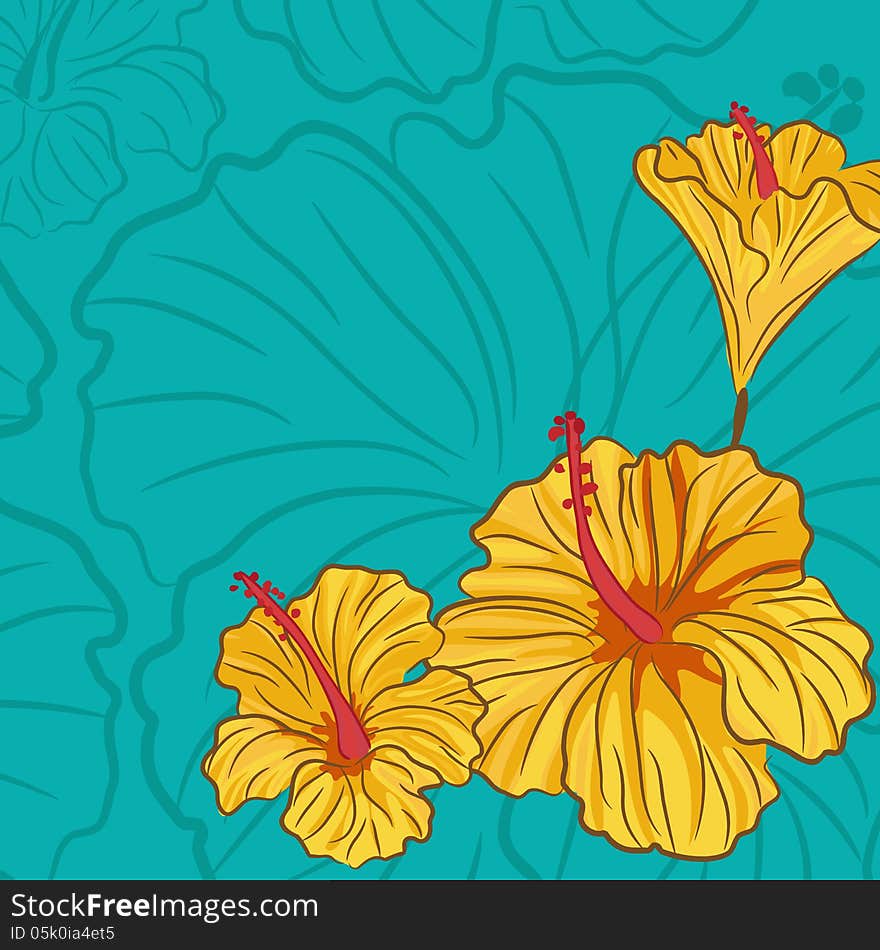 Floral background with yellow hibiscus. Floral background with yellow hibiscus