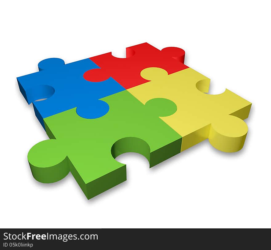 3d puzzle icon with four color puzzle pieces. 3d puzzle icon with four color puzzle pieces