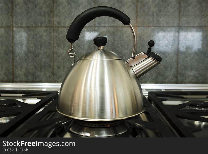 A classic stainless steel kettle