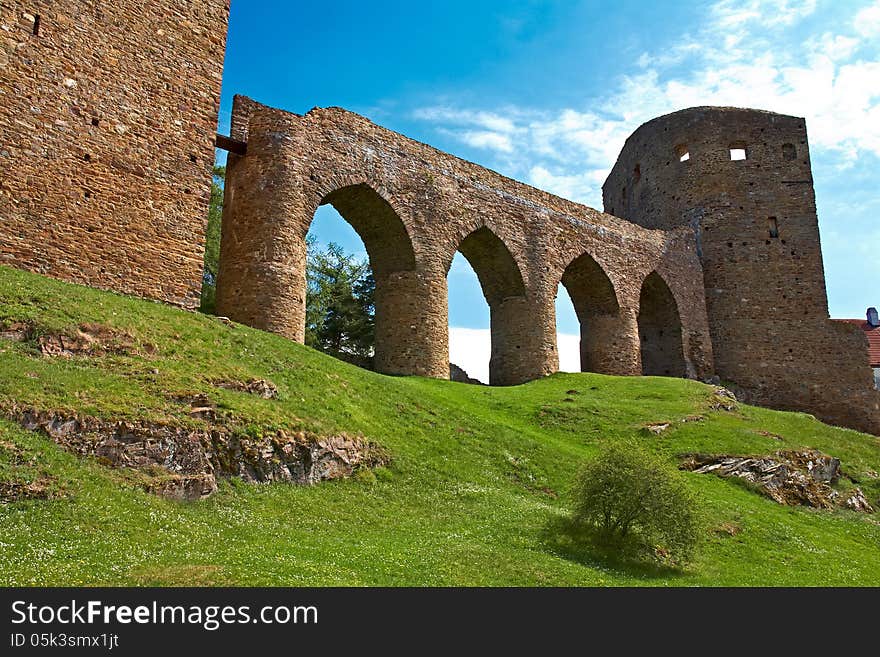 Stone bridge of Velhartice castle. Czech republic. Horizontal position.