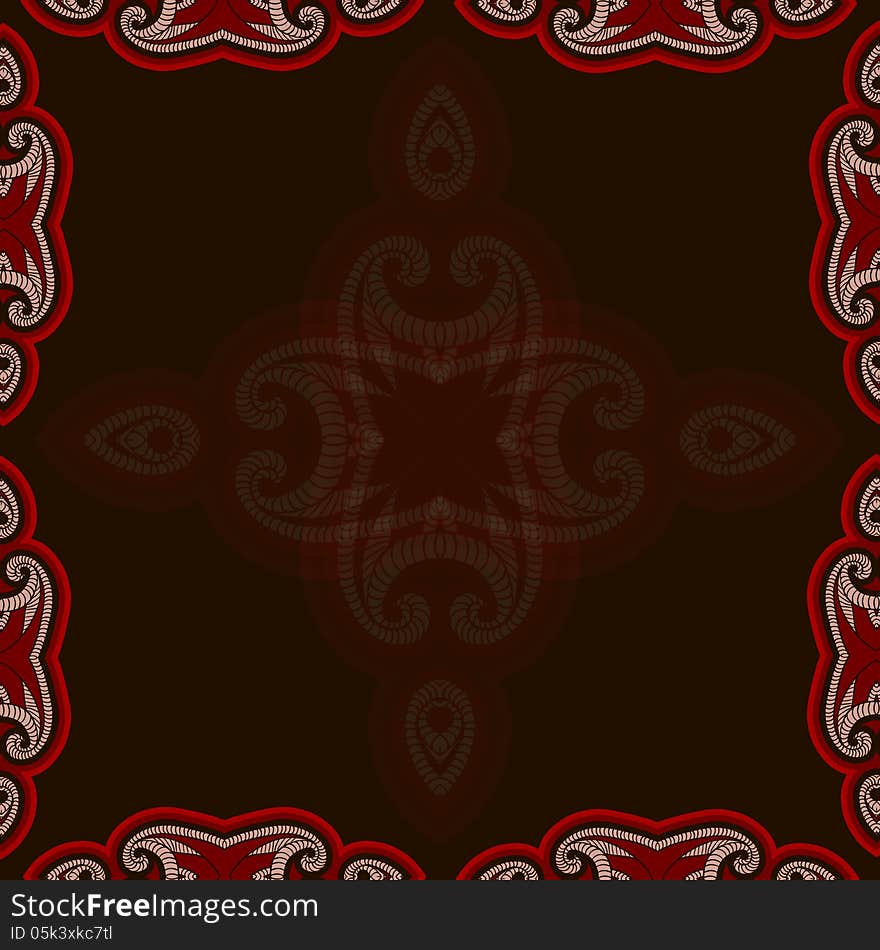 Patterned floor tile in oriental style. Seamless background in red and black colors.