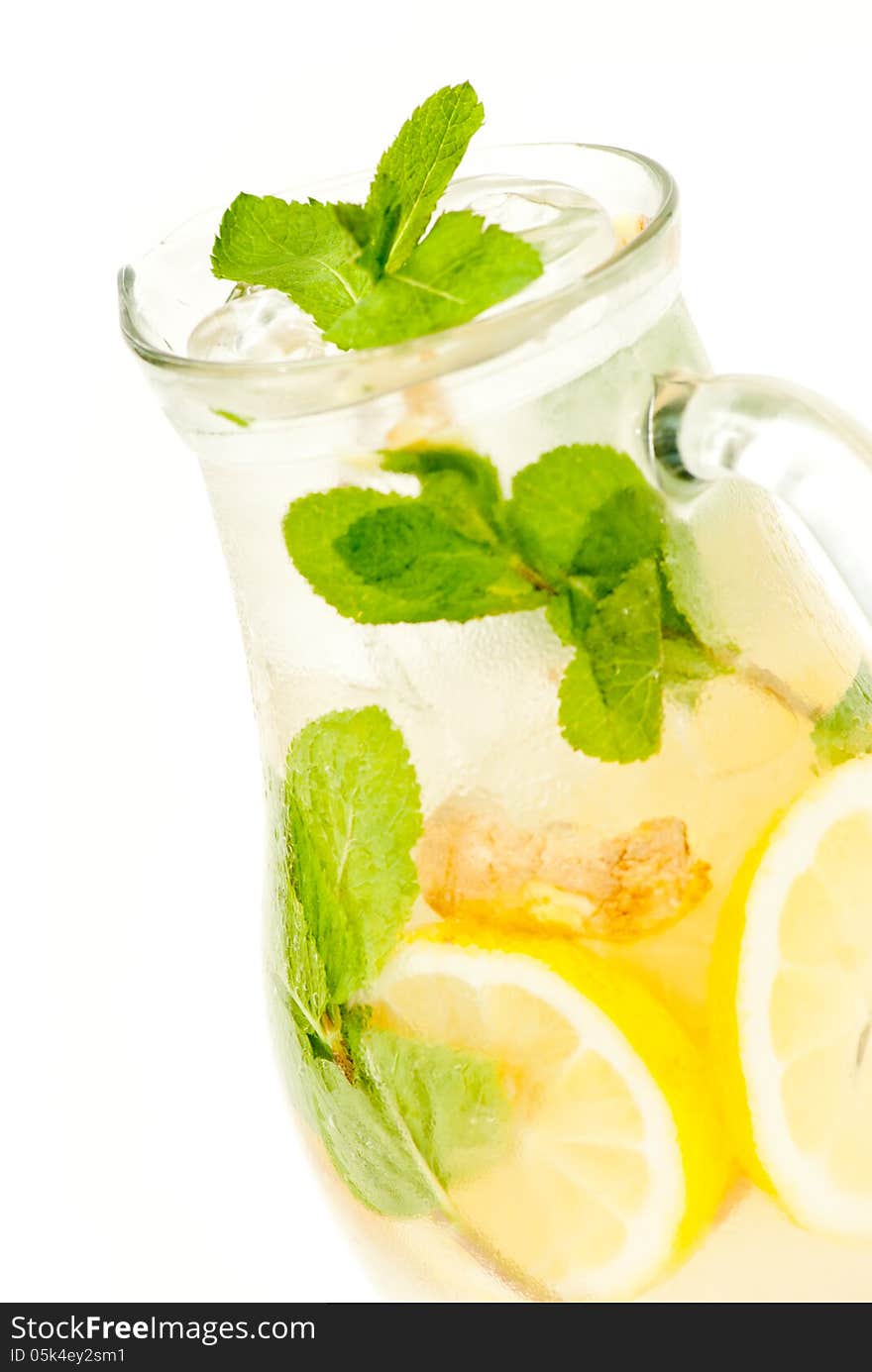 Fresh lemonade from lemon ginger and mint