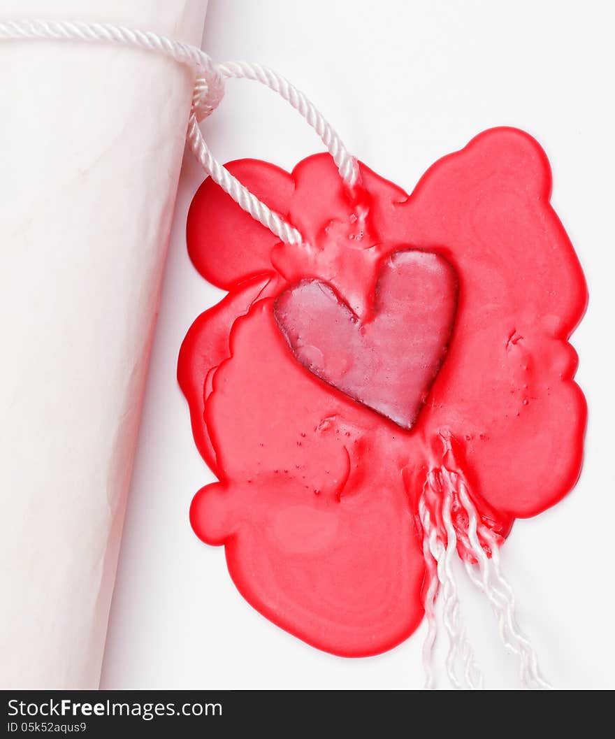 Love letter sealed the seal in the form of red heart