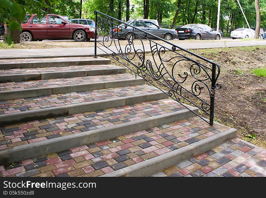 Staircase with steps of paving slabs