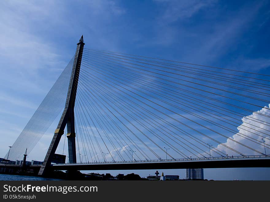 Bangkok,thailand Rama VIII Bridge , A bridge blue sky.