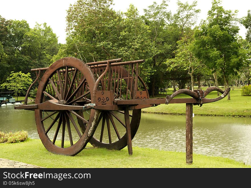 Park in Bangkok. Old wagon rockery. Antique rare. Park in Bangkok. Old wagon rockery. Antique rare.