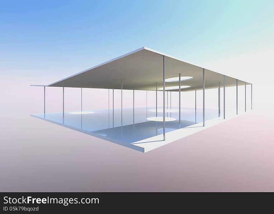 Conceptual modern building, 3D rendered