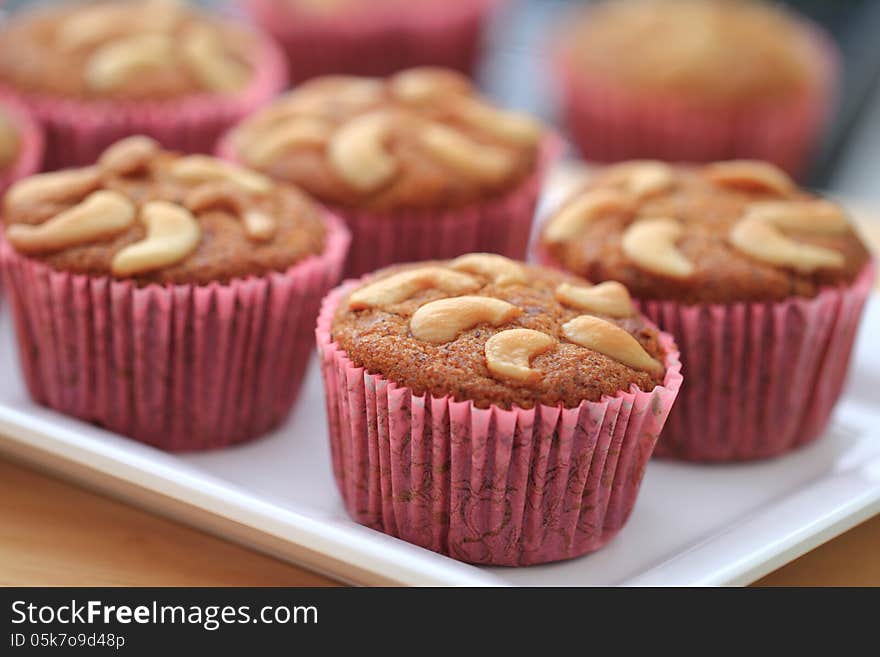 Fresh baked cashew nut banana cupcakes