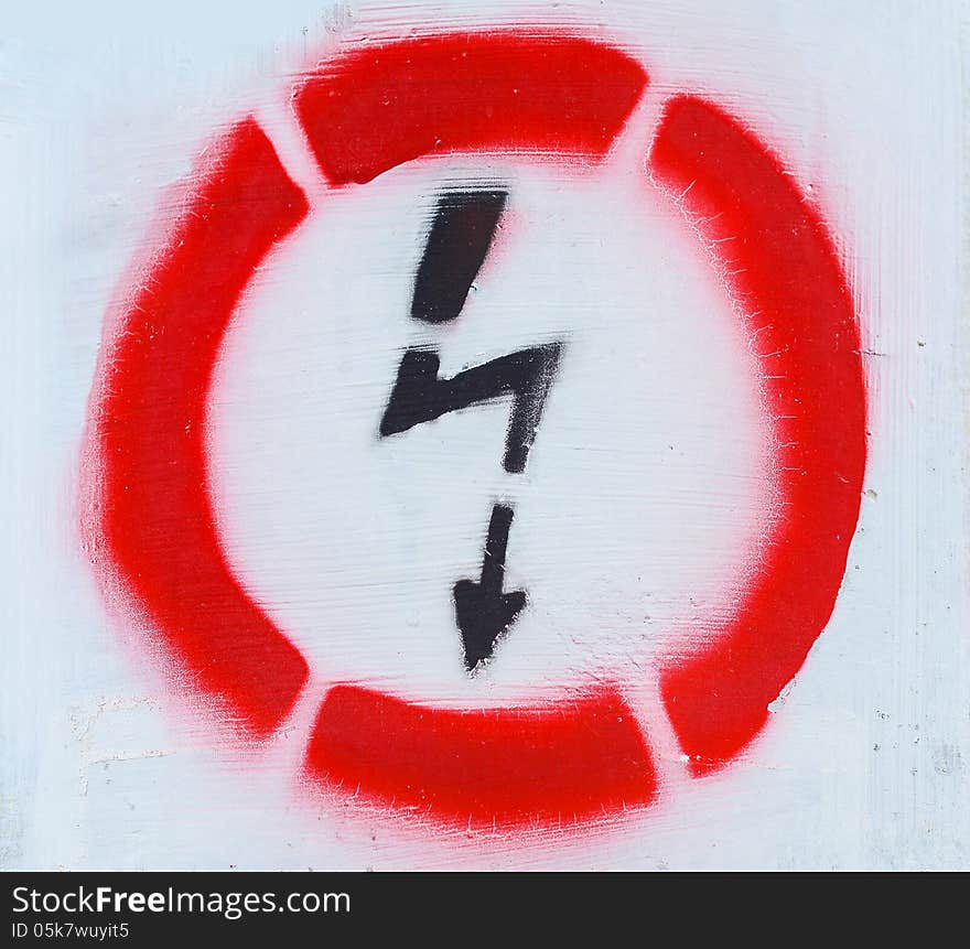 Electricity warning sign on white background