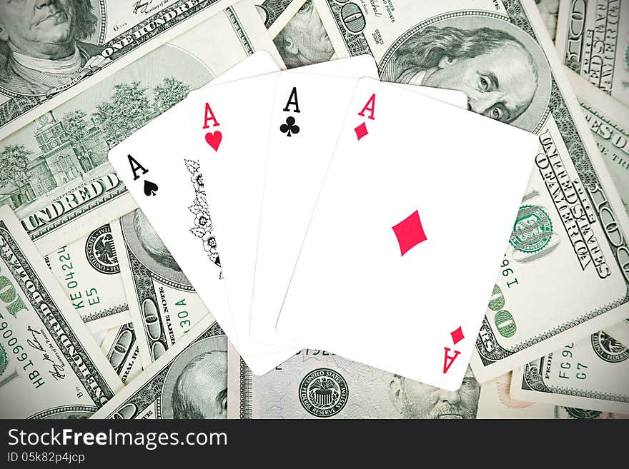 Four aces gambling, money background. Four aces gambling, money background