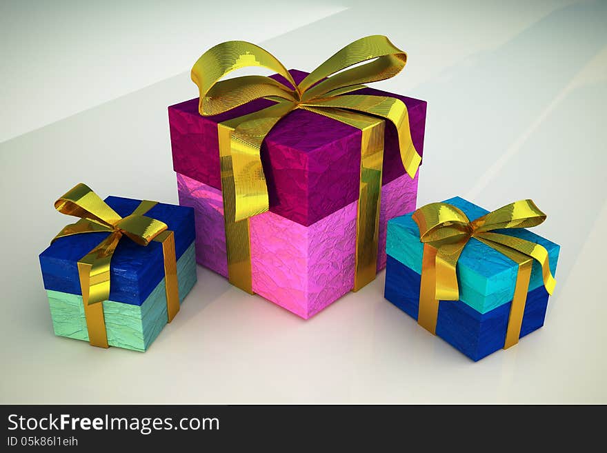 Three Gifts With Golden Ribbons