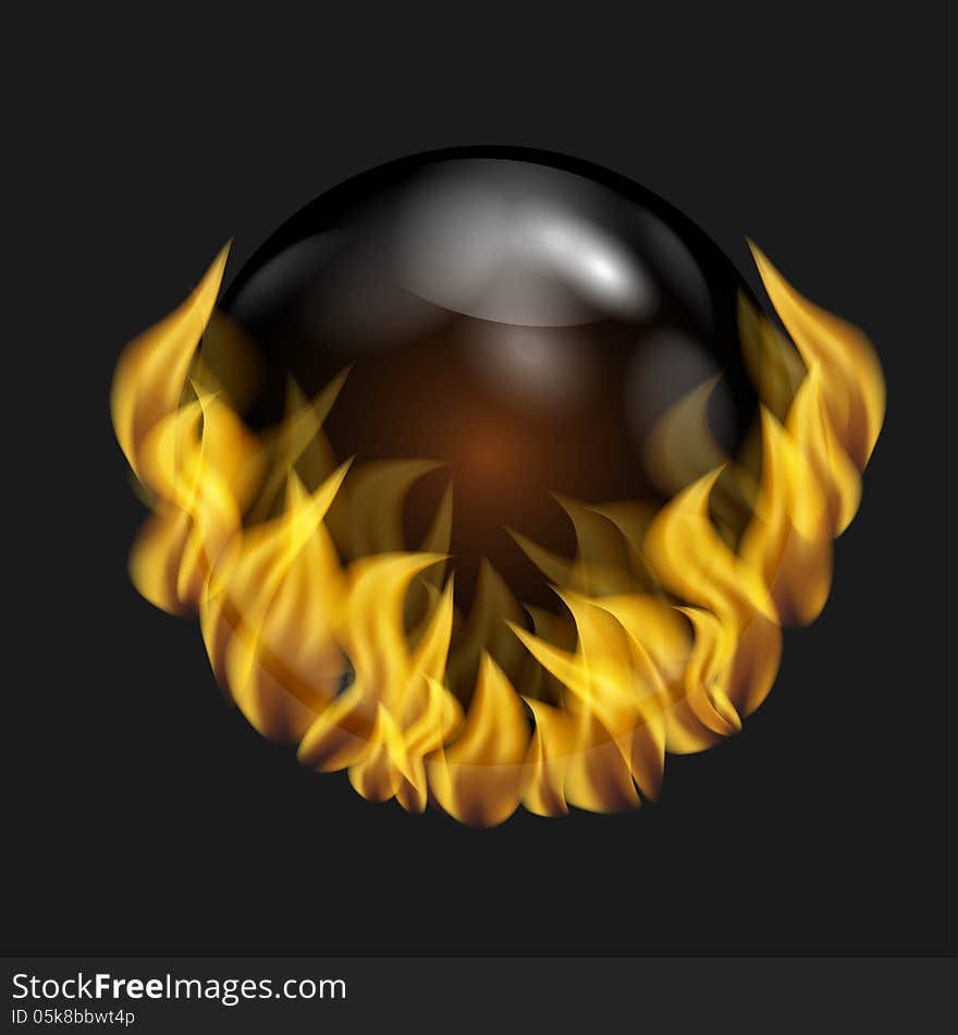 Glass bowl and a fire on a dark background