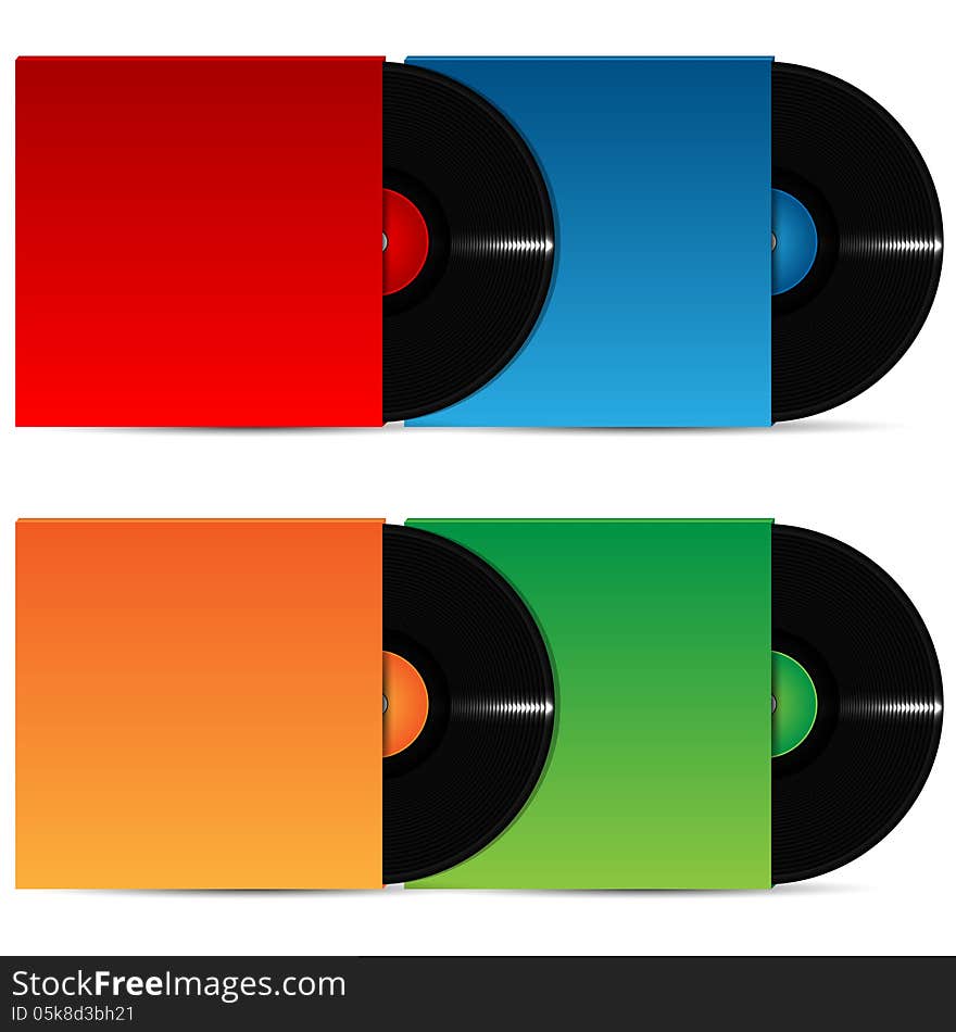 Set of vinyl plates in the varicoloured packing on a white background