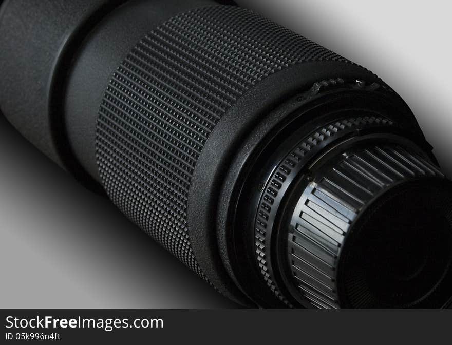 Close up of photo lens on black and white background. Close up of photo lens on black and white background