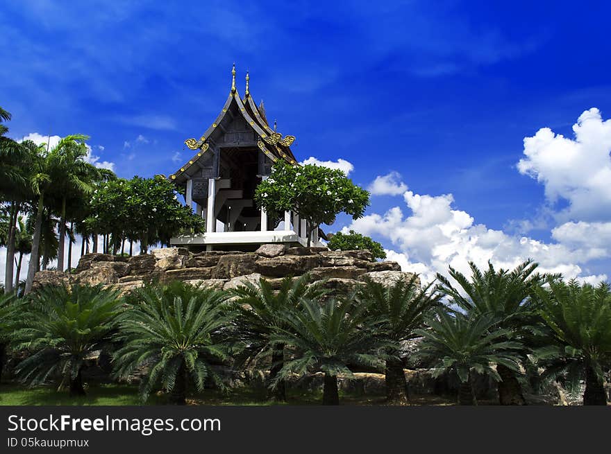 Gazebo in French park. Nong Nooch Tropical Botanical Garden.