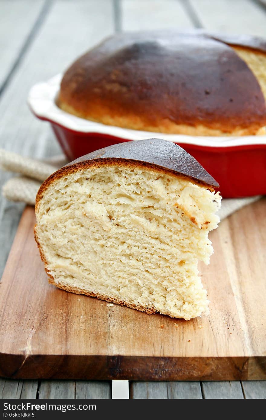 Large, round loaf of sweet bread. Large, round loaf of sweet bread.