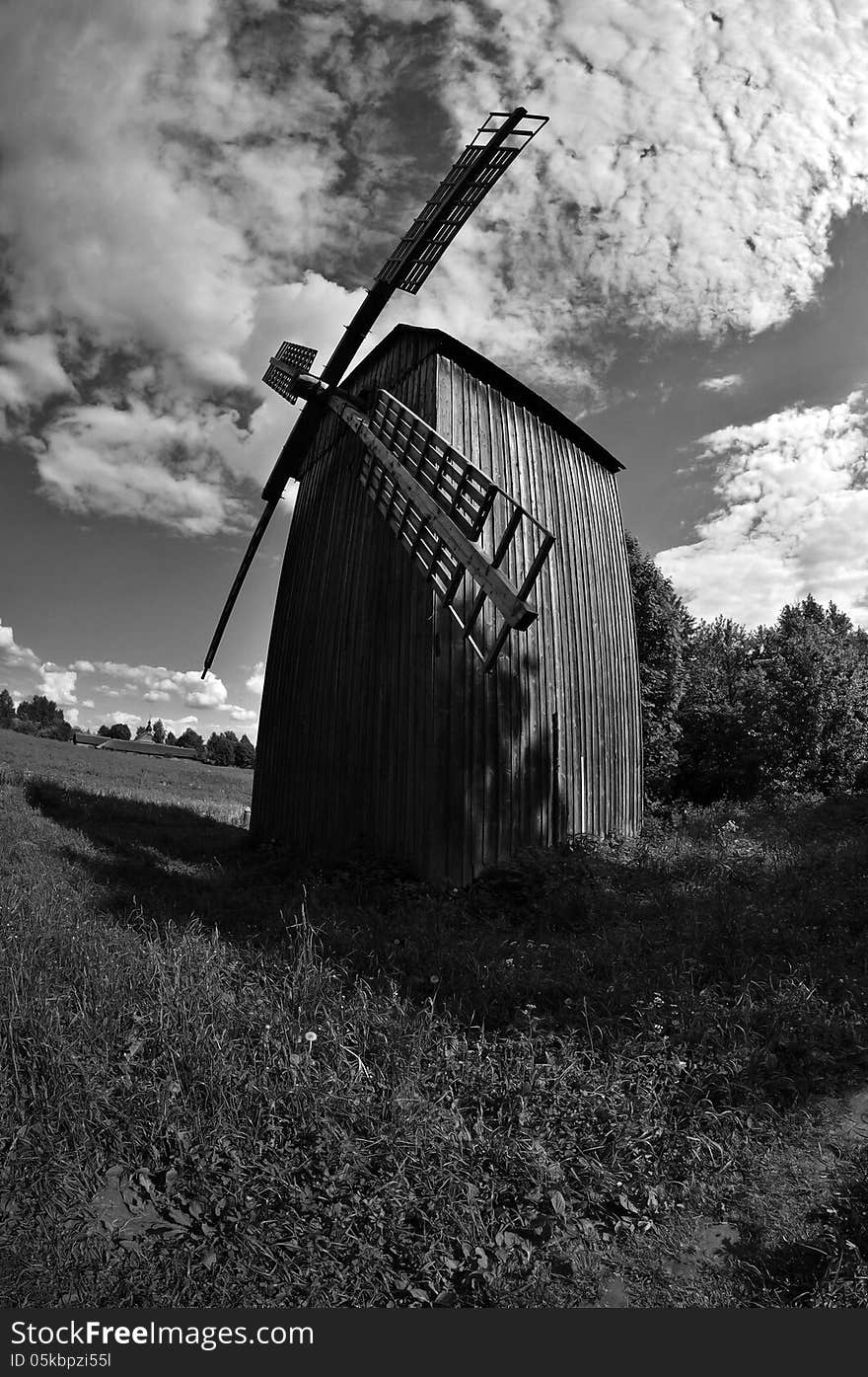 Old wooden windmill.