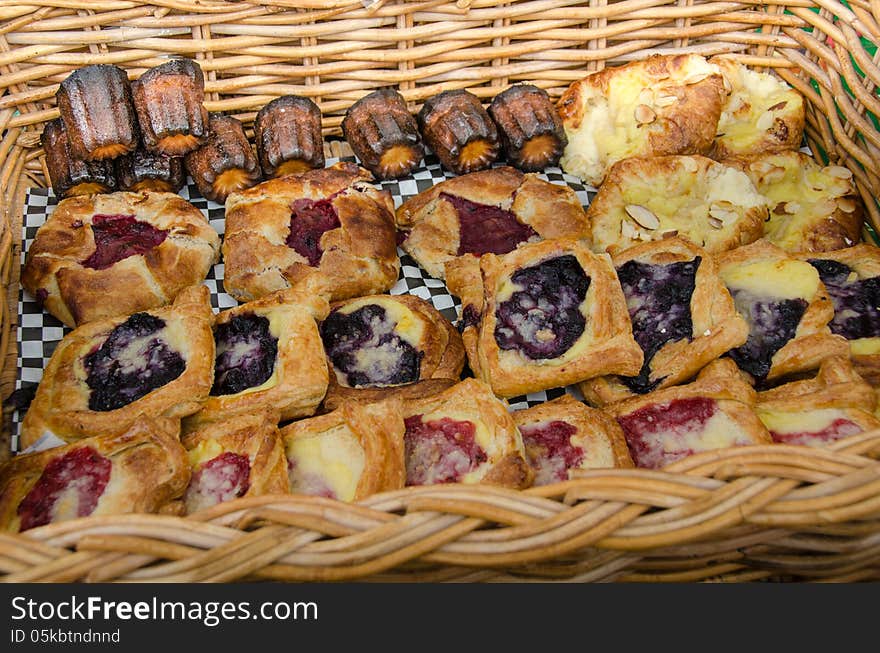 Fresh-baked pastries in a basket