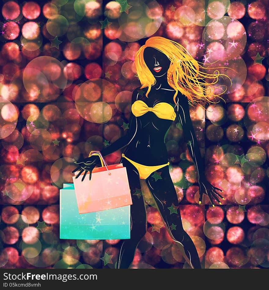 Shopping yellow bikini girl