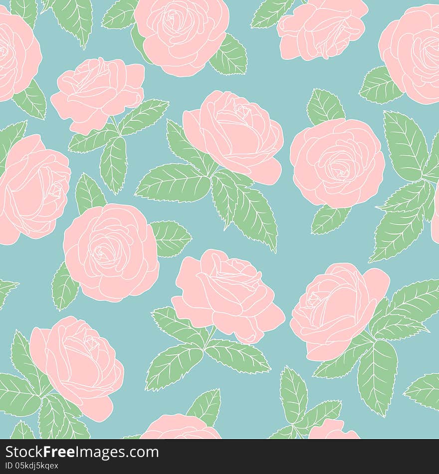 Seamless background with pink roses